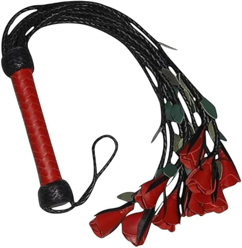 Handmade Real Leather Flogger Whip with Red & Black Tails | Whip 18 Inch Equestrian Riding Crop