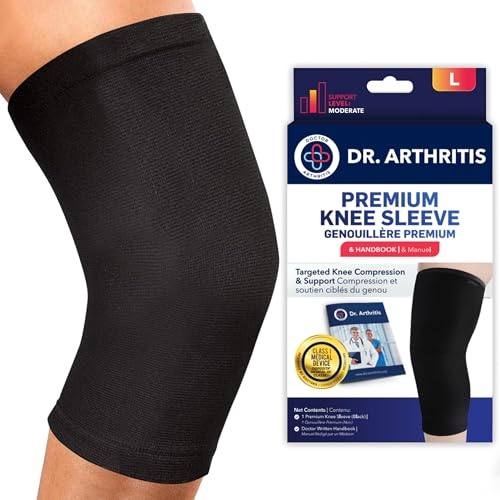 Dr. Arthritis Doctor Developed Knee Brace/Knee Support/Compression Sleeve & HANDBOOK - Relief for Joint Disease (Osteo/Rheumatoid), Tendonitis, Running & Weightlifting (Black, L)