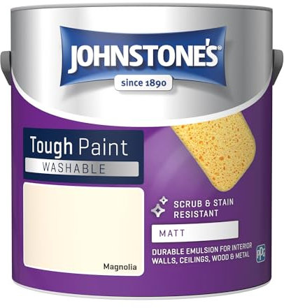 Johnstone's - Washable Paint - Magnolia - Matt Finish - Emulsion Paint - Highly Durable - Stain Resistant - Non Toxic & Low Odour - 12m2 Coverage per Litre - 2.5L