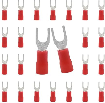 CEEYSEE 100 Pezzi Forcella Capocorda Elettrico Terminale Connettori Elettrici Diametro Foro M4 Crimpare Connettori – Per Cavi Da 0,5 – 1,5 mm² (Rosso/YPFH)