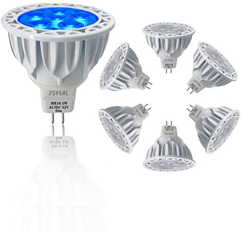 JSVSAL Ampoule LED MR16 à intensité variable 5 W Remplace l'équivalent halogène 50 W Culot double broches 12 V GU5.3 Éclairage spot 40 degrés pour éclairage intérieur et extérieur,Lot de 6,Bleu