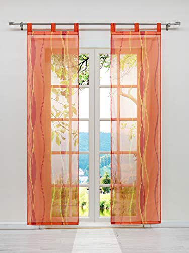 ESLIR 2er Set Flächenvorhänge Schiebegardinen Voile Gardinen mit Schlaufen Schiebevorhang Transparent Vorhang Wellen Muster Orange BxH 57x225cm 2 Stück