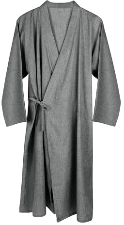 Men Kimono Dressing Gown Lightweight Cotton Kimono Bathrobe Dressing Gowns for Mens Half-Sleeved Nightwear Long Bathrobe Pajamas Sleepwear Nightgown with Pocket for Gym Shower Spa Hotel Robe Holiday