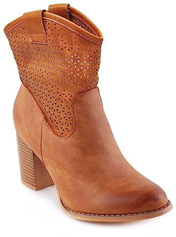 Toocool Stivali Donna Stivaletti Tronchetti Traforati Estivi Tacco Comodo G633 [39,Camel]