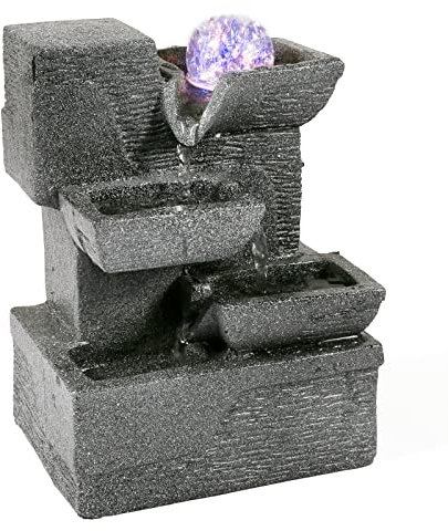 Dyna-Living Indoor Water Fountain,Environmental Resin Meditation Fountain,Tabletop Fountain,Indoor Waterfall Feature with Crystal Ball and Light for Home Office Decor Relaxation 6''X4''X8''