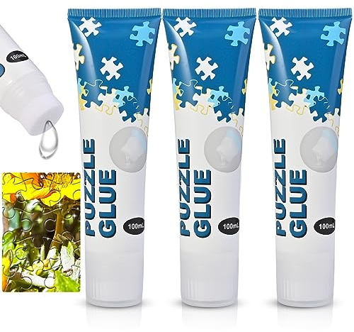 Faburo 3 * 100ml Colle Puzzle, Accessoire pour puzzles, Colle de Puzzle, Colle Puzzle avec Éponge, Puzzle Liquide Transparente, Accessoire Pour Puzzles - 3,38 Onces par Bouteille (10,14 au Total)