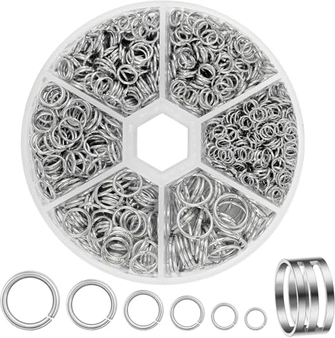 JOLCEEY 1550pcs Jump Rings Kit, Silver Open Jump Rings Connector Rings with Opener Tool for Jewelry Making Bracelet Earring Necklace Charms Repair (4mm 5mm 6mm 7mm 8mm 10mm)