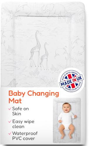 Babycurls Baby Changing Mat with Foam Raised Soft Edges for Babies from Birth Upwards Wipe Clean and Waterproof Nappy Change Pad 76 x 45cm (Safari Sketches)