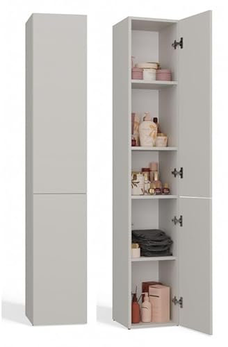 CDF Bad-Hochschrank NEL II | Farbe: Kaschmir (beige) | Modernes Badregal | Stauraumschrank | Geräumige Einlegeböden | Türen | Einfache Montage | Stilvolle Griffe