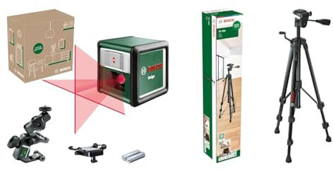 Bosch láser de líneas cruzadas Quigo con abrazadera universal MM 2 (alineación fácil y precisa posicionamiento flexible gracias a la universal) + Bosch trípode TT 150 (altura regulable de 55-157 cm)