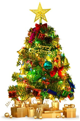 50cm Weihnachtsbaum Klein, Weihnachtsbaum mit Beleuchtung, Mini Weihnachtsbaum, Tisch Weihnachtsbaum, Weihnachtsbaum Künstlich mit Licht für Weihnachtsdeko DIY Tischdeko