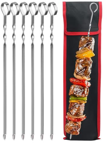 LYEAA Spiedini di Kabob Spiedini di Kabob for BBQ in Acciaio Inossidabile Spiedini di Metallo con Manico Lungo Spiedini di Shish Kebab for Picnic da Campeggio all'aperto (16 Pezzi)