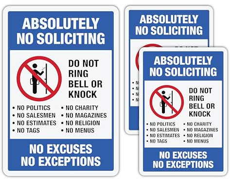 Sticky Expressions | Absolutely No Soliciting Stickers For Front Door – 3 Pcs (One 5.5 x 3.75, & Two x 4 x 2.75) – Strong Adhesive, Durable, Absolutely No Soliciting Sign For House And Businesses
