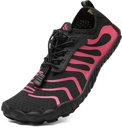 Hanani Chaussures Aquatiques pour Homme et Femme Séchage Rapide Chaussures de Surf Chaussures de plongée Légères Chaussons de Nager Aqua Water Shoes Unisexe Antidérapant Noir Rose EU39