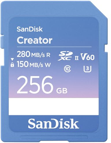SanDisk Creator SD-UHS-II Speicherkarte 256 GB (Für DSLR- und Mirrorless-Kameras, 6K-Video, V60, UHS-II, 280 MB/s Lesen, RescuePRO Deluxe, Adobe Creative Cloud)