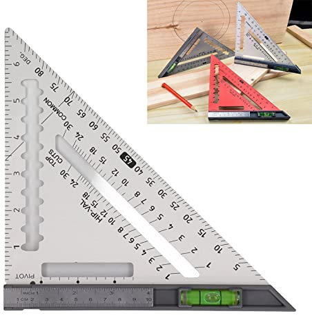 Équerre de Vitesse, équerre de avec Niveau équerre de Charpentier équerres de Menuiserie Règle Triangulaire pour le Travail du Bois (SILVER)