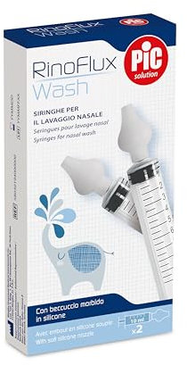 Pic Solution – Siringhe per lavaggio nasale con beccuccio in silicone morbido, adatte a bambini dai 4 mesi e adulti, la confezione contiene 2 siringhe da 10 ml con 2 beccucci a forma di oliva