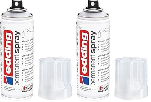 edding 5200 Permanentspray Klarlack - transparent glänzend - 200 ml - Acryllack für ein glänzendes Finish - zum Fixieren und Schützen der Lackierung - Klarlack Spray (Packung mit 2)