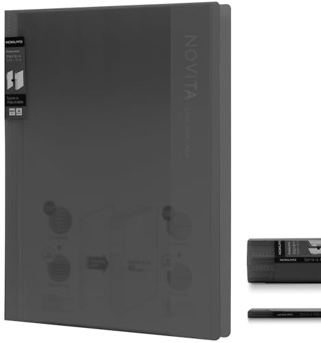 Kokuyo 20-Pocket Binder with Plastic Sleeves 8.5x11 (Black), A4 and US Letter Expandable Art Portfolio Folder with Clear Sheet Protectors. 40 Pages of Presentation Display Book. (RA-NV20D)