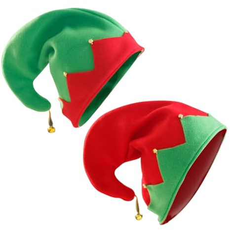 HONITANO 2 Pezzi Cappelli da Elfo Natalizi a Campana Rosso e Verde Copricapi Creativi per Feste e Foto di Natale