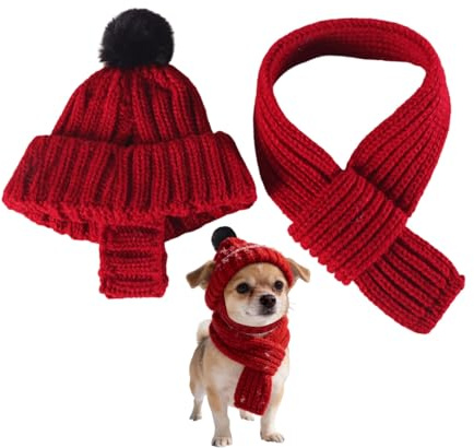 Bonnet en tricot rouge avec cache-oreilles pour chien – Chapeau d'hiver chaud, taille S, bonnet tricoté doux et extensible, pour petits chiens, par temps froid, accessoires d'hiver pour chiens mignons