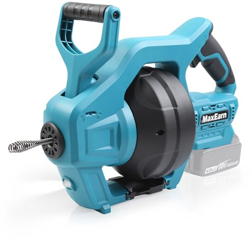 MaxEarn Espiral de limpieza automática de tuberías con batería, compatible con batería Makita de 18 V (sin batería), 23,6 pies, desatascador de desagües, para 20 mm - 75 mm, limpiador de tuberías para