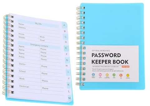 Sosoport Lot de 2 Carnets de Mots de Passe à Spirale A6 Format Mini, Couleur Bleu Ciel, Cahier Alphabétique à Onglets pour Organiser Identifiants et Mots de Passe, Carnet de
