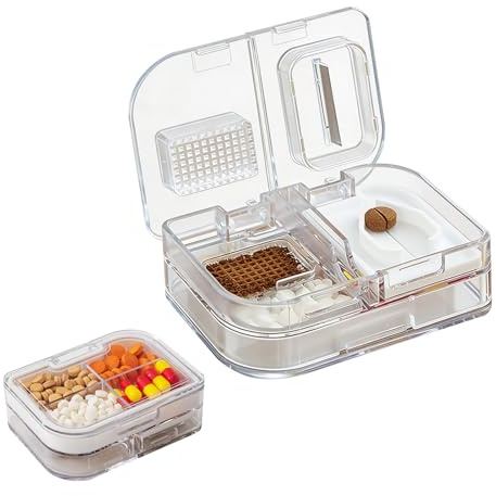 BSITSSS Taglia Pastiglie Portatile, Macinatura TagliaPillole, Taglia Pillole di Precisione con Vano Portaoggetti, TagliaPastiglie in 2 o in 4 con Vano Portaoggetti Adatto a Tablet di Tutte le Dimensio