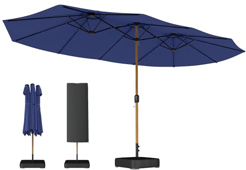 Outsunny Ombrellone Doppio da Giardino 4.7x2.8 m, Ombrellone da Esterno con Manovella, Base a Croce, Sacchi di Sabbia, Copertura Protettiva, 12 Stecche, Anti UV, per Patio Terrazza Balcone, Blu Scuro