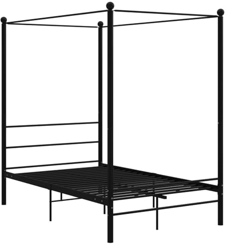 Fecpoo WGYHOME Himmelssäng metall 140 x 200 cm svart med överram för gardiner – sovrum