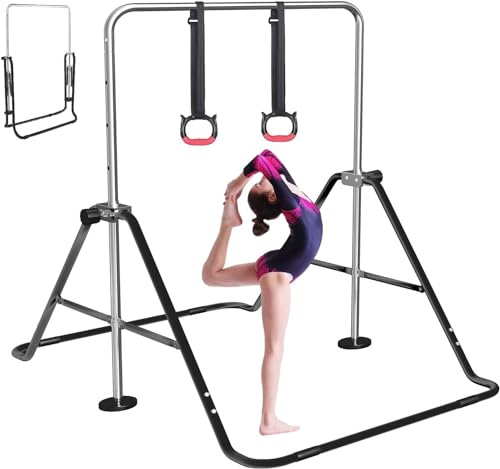 FBSPORT Barra de Gimnasia, Barra Horizontal Plegable, Equipo de Gimnasia para Entrenamiento en Casa, Barra de Entrenamiento de Gimnasia Expandible Junior con Altura Ajustable para Niñas