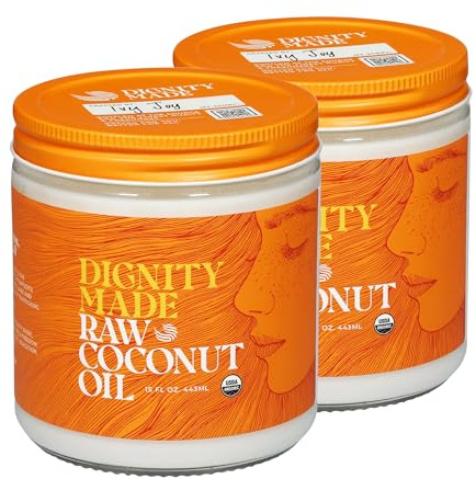 Raw Organic Coconut Oil for Skin, Hair & Cooking - Unrefined, Centrifuge-Extracted, Fair Trade Verified, Non-GMO, Virgin Coconut Oil - Beauty & Health Essentials (15 fl oz, Pack of 2)