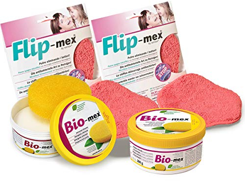 Bio-mex® Universalreiniger Putzstein biologisch mit Schwämme 300gr - Flip-mex Schwammtuch 16x16- Kit 4.St.