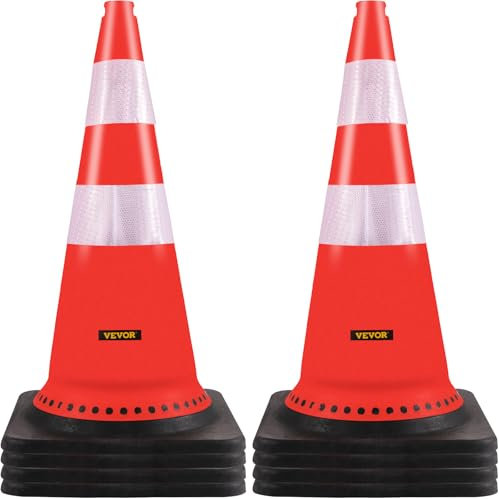 VEVOR Safety Cones, 8 x 30 Traffic Cones, PVC Orange Construction Cones, Reflective Collars Traffic Cones with Black Weighted Base Used for Traffic Control, Driveway Road Parking and School Improvem