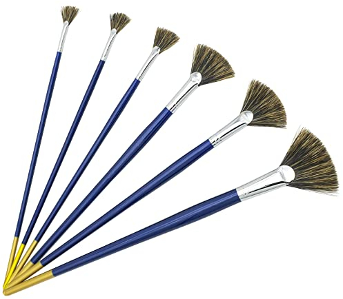 Wildschweinborste Fächerpinsel Acryl Aquarell Öl Pinsel Pinselset, LEA-SHALL 6 Stück Malerpinsel für Ölfarben Acrylfarben, Profi Fan Pinsel Set für Malen Aquarellpinsel