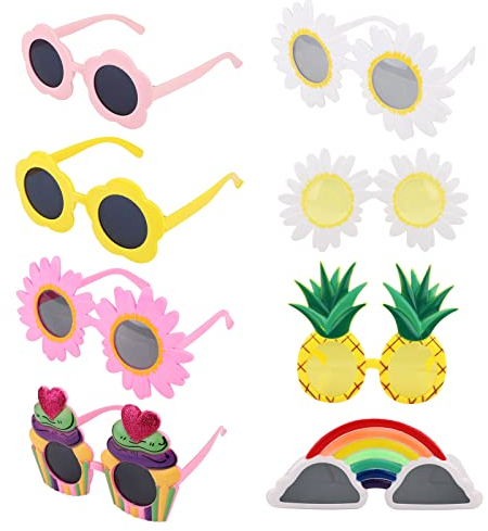 8 Stück Partybrillen Funky Brillen Lustige Brille, Hawaiian Tropical Brille Luau Partybrille Lustige Sonnenbrille Kostüm Party Sonnenbrille für Strand Thema Dekoration, Party Zubehör, Foto Requisiten