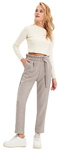 Trendyol Donna Vita Alta Carota Pantaloni, Grigio, 68