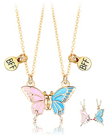 Kefley Best Friend Necklace for 2 Girls: Magnetic Butterfly Matching Necklaces for Best Friends Birthday, Christmas Gifts for Bff, Bestie