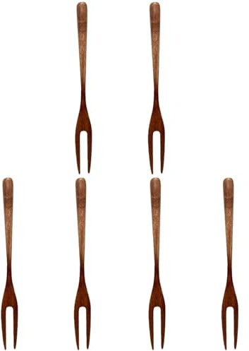 Kisangel 6 Pcs Wooden Fruit Forks Two-Tine Dessert Forks Pastry Forks Cocktail Forks for Entertaining Buffet and Appetizers 5.51 Inch