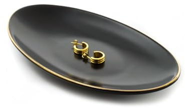 HANKOR Ceramic Key Bowl for Entryway Table, 7 x 4 Key Dish Tray Catch All Bowl, Small Decorative Bowl for Key Jewelry Ring, Black