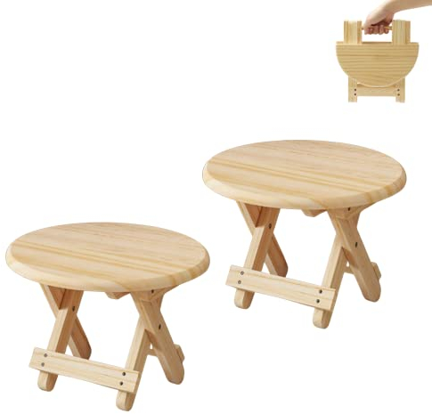 2 Mini Tabouret Pliant En Bois Rond. Mini Banc de Voyage, Marchepied pour Enfant, Repose-Pieds Portable pour la Maison, la Salle de Bain, la Cuisine, le Jardin, le Bureau, les Voyages. Supporte 90 kg.