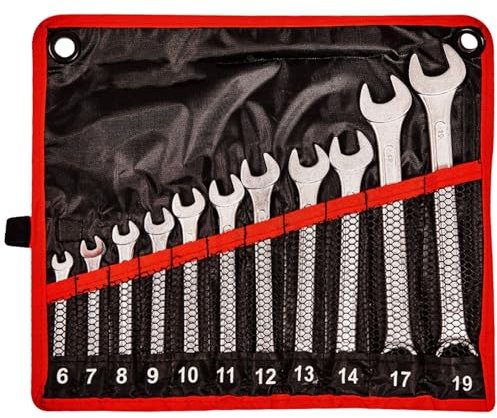 11 Pcs Combination Spanner Set 6| 7| 8| 9| 10| 11| 12| 13| 14 | 17| 19mm| Wrench Storage Pouch Mechanic Metric Keys Garage Workshop DIY Hand Tools UK Free P&P