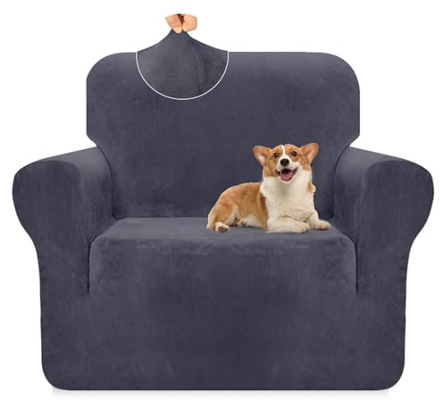 Granbest Premium Thicken Plush Velvet Armchair Cover 1 Seater High Stretch Couch Cover Super Soft Couch Slipcover Luxury Furniture Protector for Pets and Kids (1 Seater, Grey)