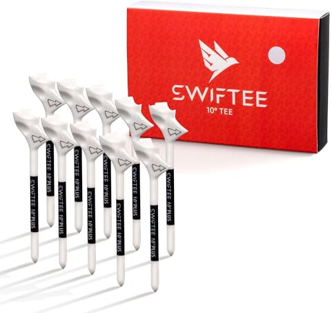 SWIFTEE Tees de golf premium à 10 degrés pour driver ou fer - Aide à réduire le spin et le slice, améliorer la distance et la précision (Lot de 10 tees) (Blanc, 83mm)