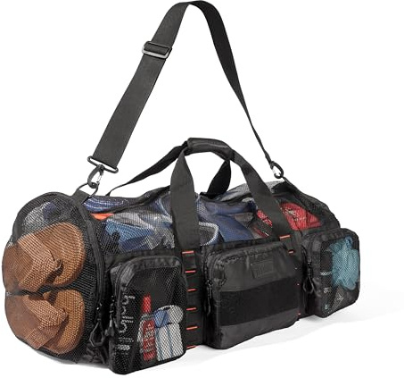 Fitdom 90L Large Mesh Duffle Bag for Scuba Dive or Snorkel Equipment. Best for Water Sports & Beach Activities like Swimming, Diving & Snorkeling. Perfect for Travel, Storage Swim Gym Gears & Balls