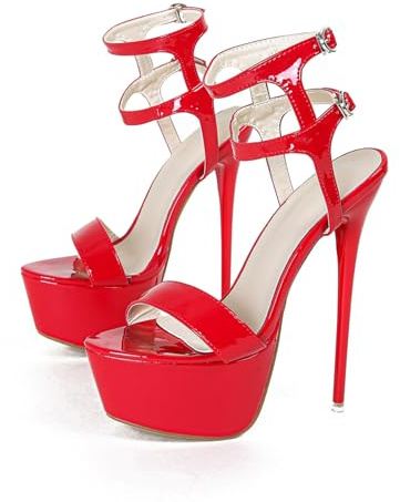 6,30 pollici/16 cm Sexy Tacchi Alti Sandali Moda Open Toe Stiletto Abito da Sposa Scarpe Partito Spogliarello Pompe da Ballo per Le Donne,Rosso,37 EU
