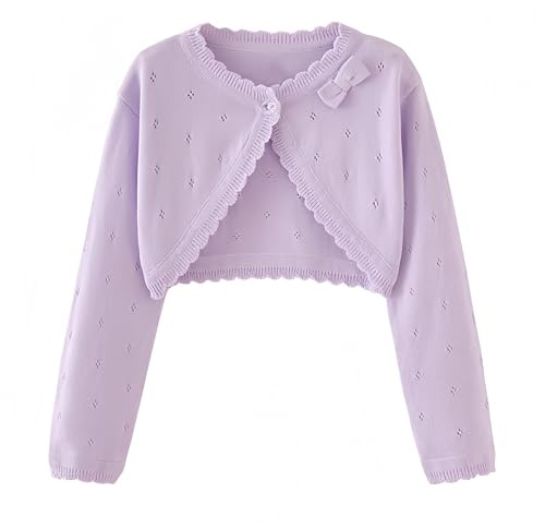 Proumhang Bolero Shrug Cardigan för Flickor Långärmade Stickade Bomullströjor Sjal med en Knapp Jacka Sweatshirt Kappor Chlidren Klänning Täcka upp för 3-10 år