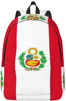 Vielseitiger trendiger Canvas-Rucksack mit Flagge von Peru, für Arbeit, trendig, Reisen, Freizeit, für Männer und Frauen, Schwarz, S