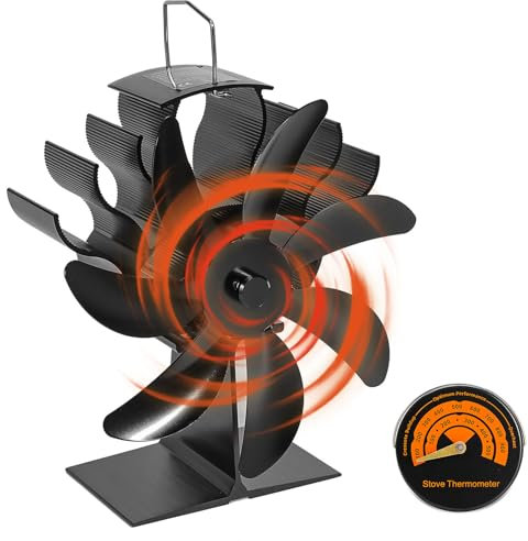 ODIKALA Ventilateur Poele à Bois, Ventilateur de poêle à bois alimenté par la chaleur avec 7 pales, avec thermomètre, Silencieux pas d'électricité Requise, pour poêle à bois, brûleur log, cheminée