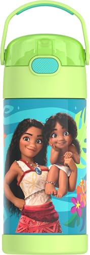 THERMOS FUNTAINER Wasserflasche mit Strohhalm, 340 ml, Vaiana 2, vakuumisolierte Kinder-Wasserflasche aus Edelstahl mit Deckel